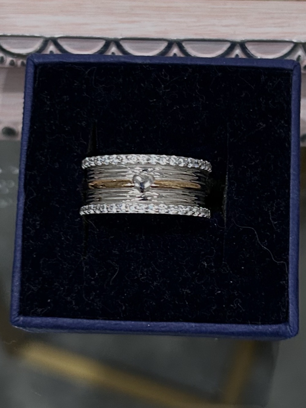 Two-Tone Crisscross CZ Women's Ring Size 8- Silver & Gold